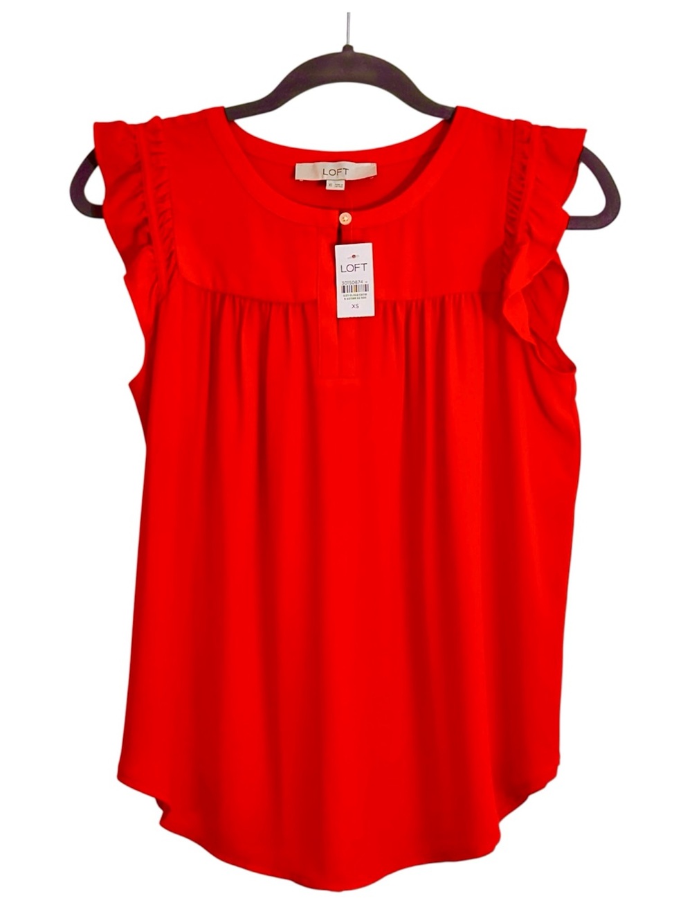 LOFT Orange- Red Flutter Sleeve Pull On Top Blouse